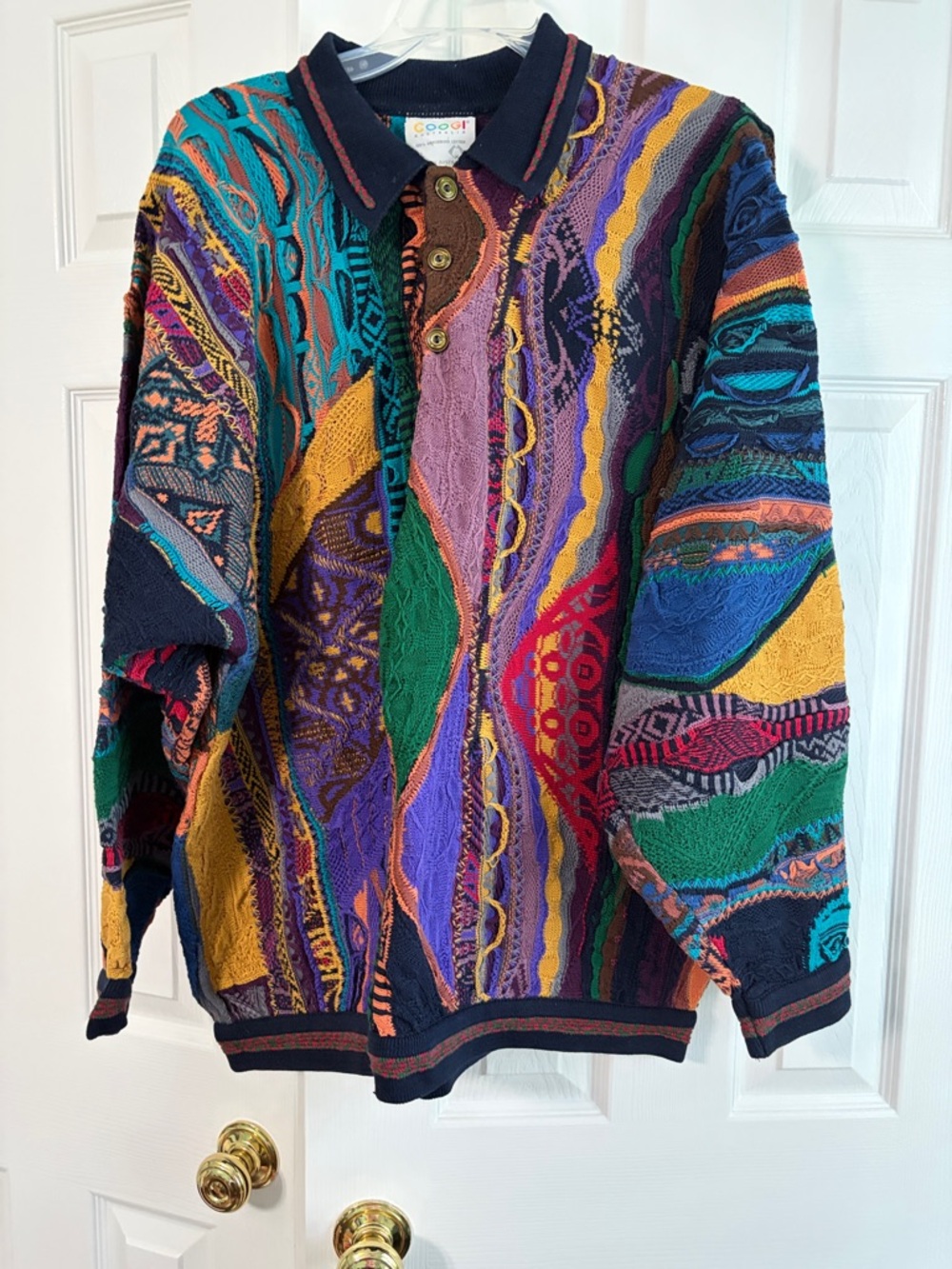 COOGI Navy Collar Multicolor Knit Polo